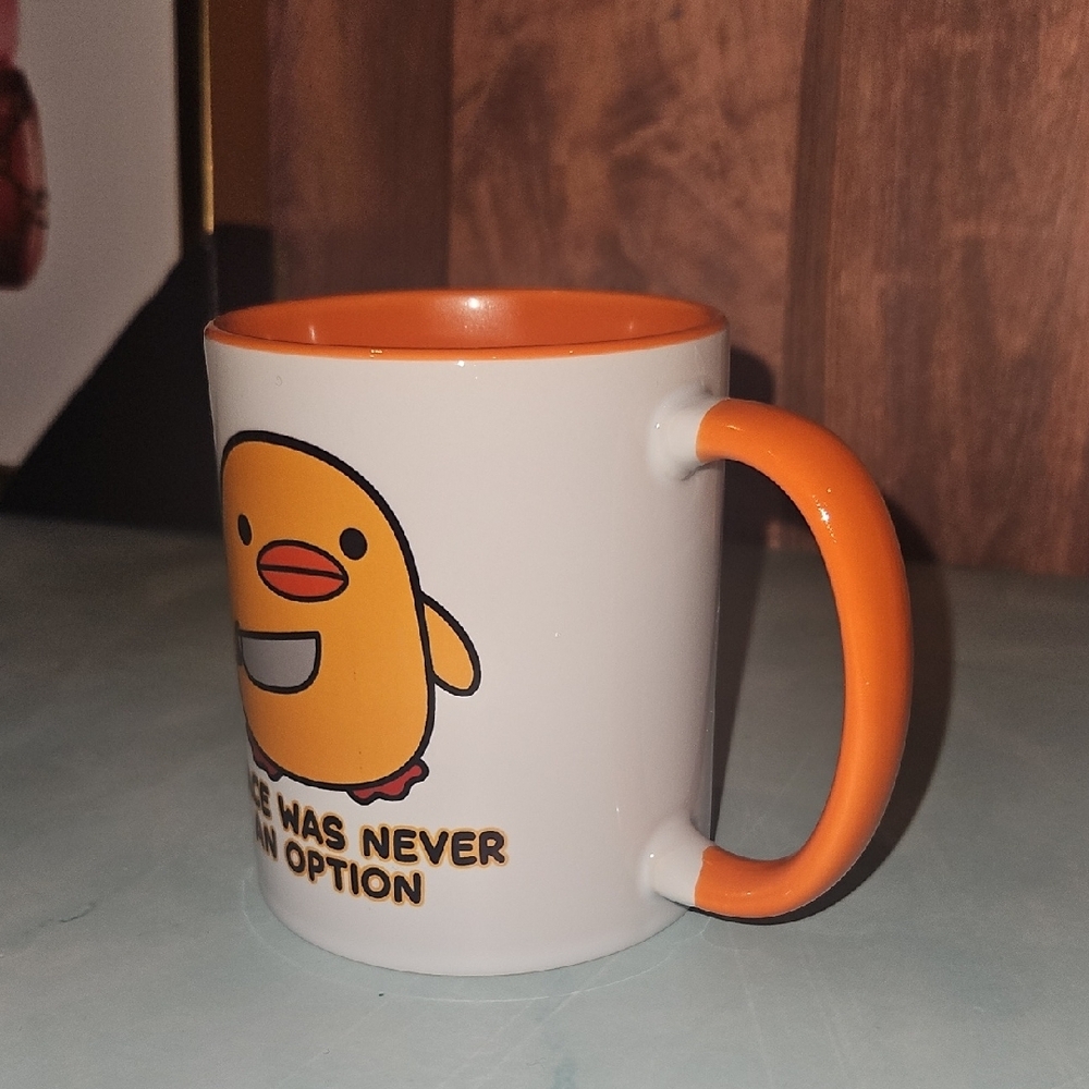 White and Orange Ceramic Mug with Cute Chick Graphic - Picture 3 of 5
